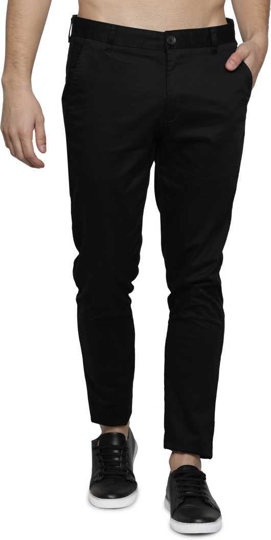 Lycra Blend Solid Slim Fit Mens Casual Trousers